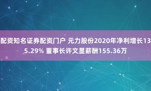 配资知名证券配资门户 元力股份2020年净利增长135.29% 董事长许文显薪酬155.36万